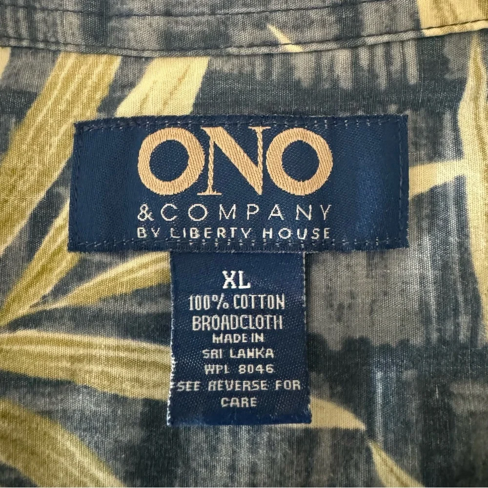 ONO & COMPANY By Liberty House Vintage Aloha Hawaiian Shirt Blue & Green Palm XL - Picture 2 of 16